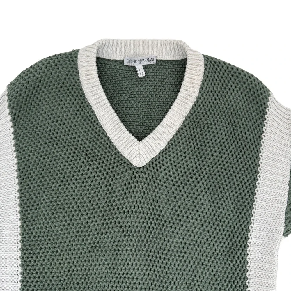 Vintage 90's Emporio Armani Sweater Italy 100%‎ Cotton XS–Slim Small Green White
